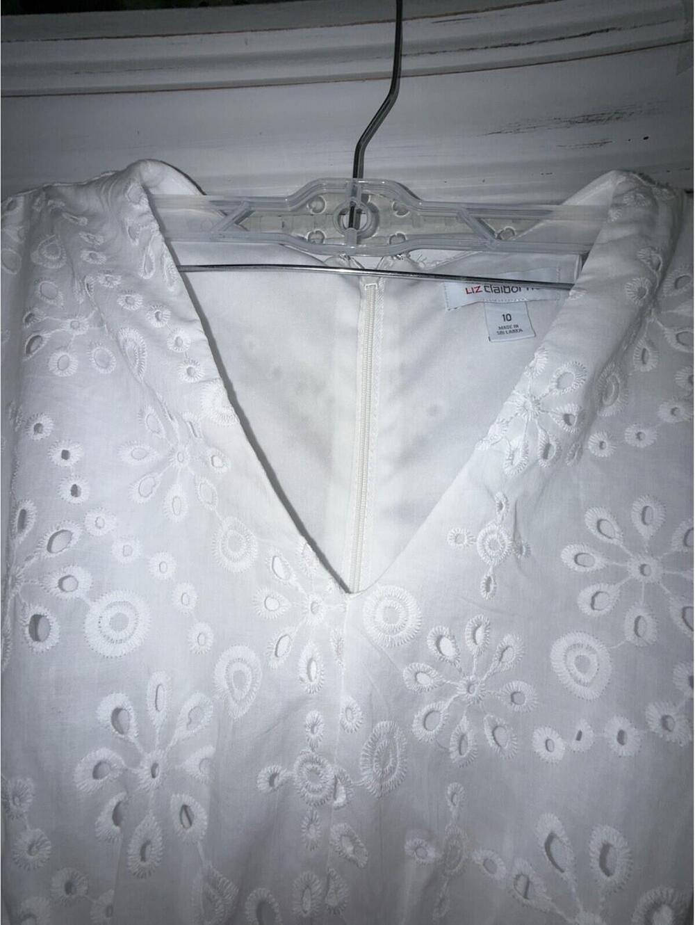 Liz Claiborne Womens V Neck Eyelet Euro Summer Dress cottagecore - Picture 6 of 9